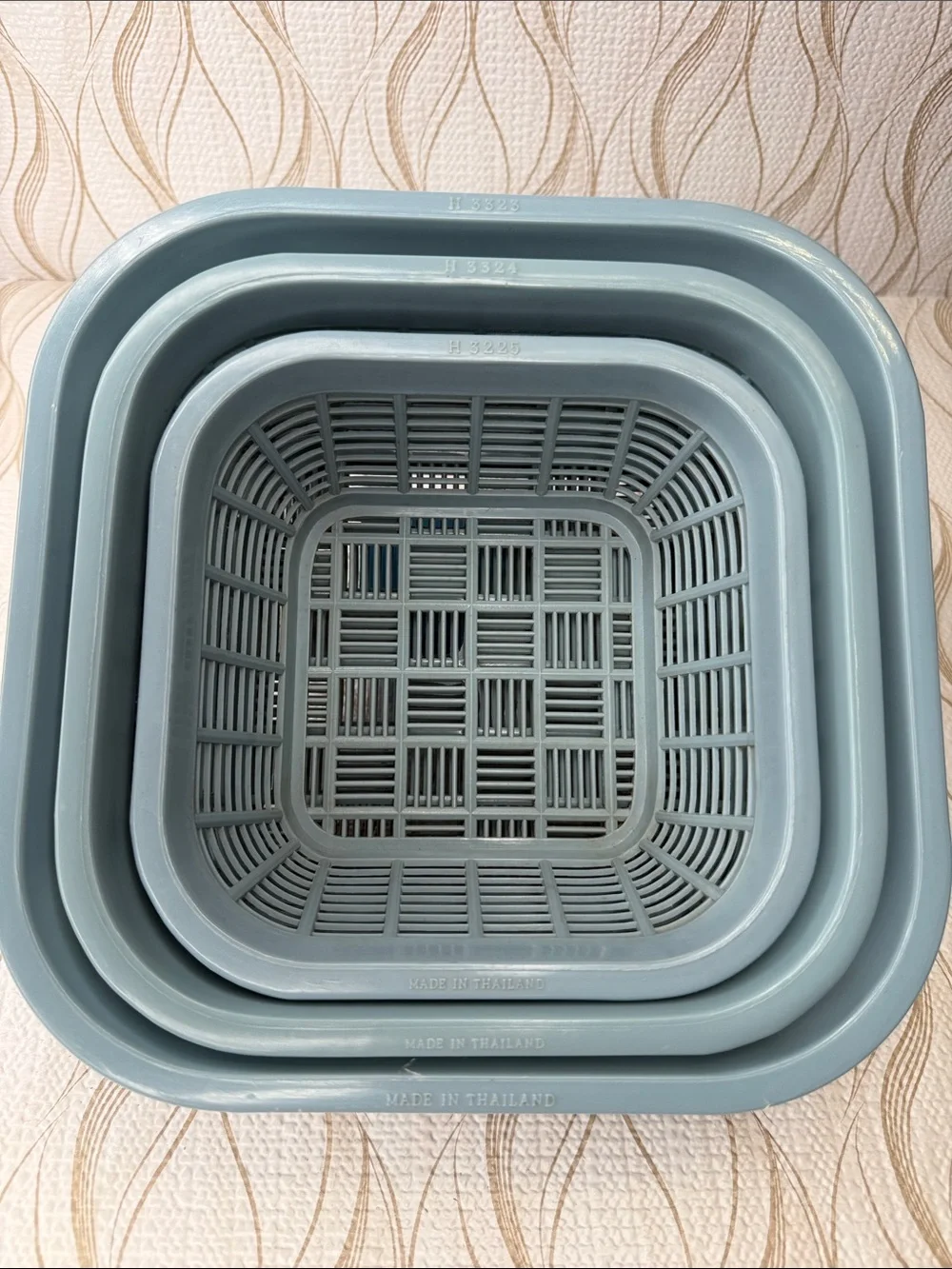 Vintage 4pc Made in Thailand Stackable Blue Plastic Footed Nesting Baskets